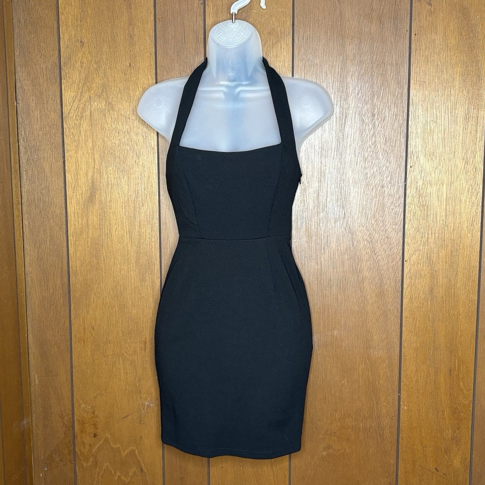 Hello Molly Dress Women XS Black Bodycon Halter Mini Club Party Y2K Baddie Fairy